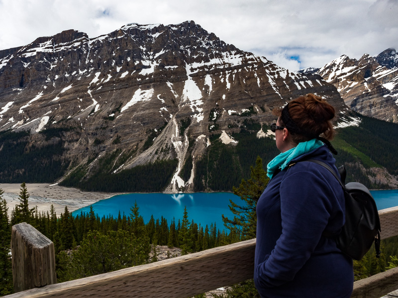 carolyn in awe of peyto lake travel is sweet