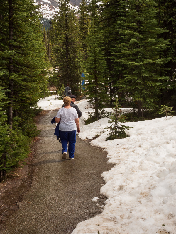 mum and dad going down trail peyto lake